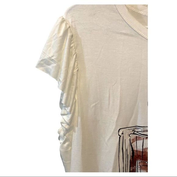 NWT COLORTREE FASHION VOGUE CAP RUFFLE SLEEVE RHINESTONE DETAIL TOP WHITE L - Picture 3 of 7